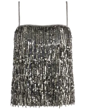 Gunmetal Chi Sequin Fringe Tank Top