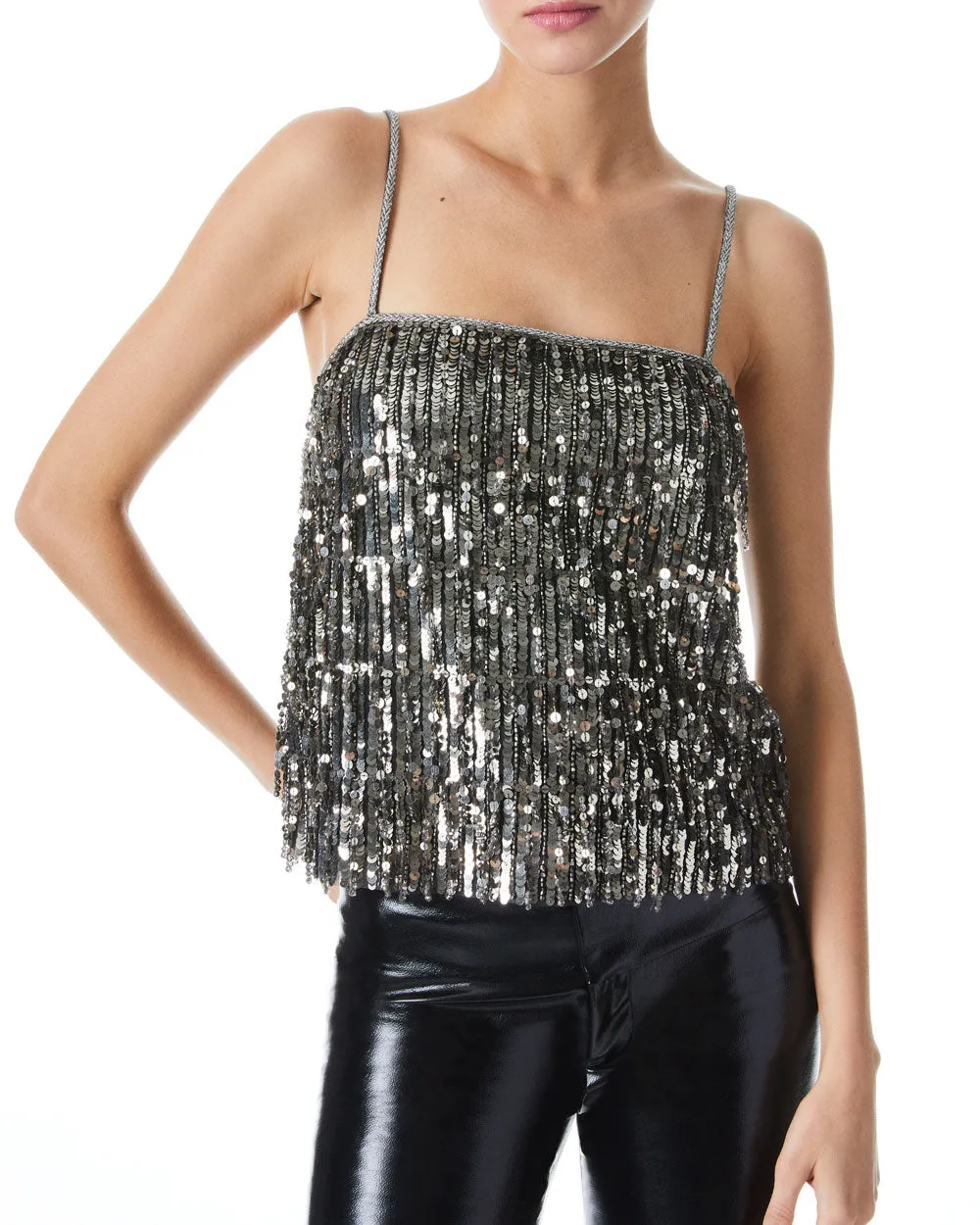 Gunmetal Chi Sequin Fringe Tank Top
