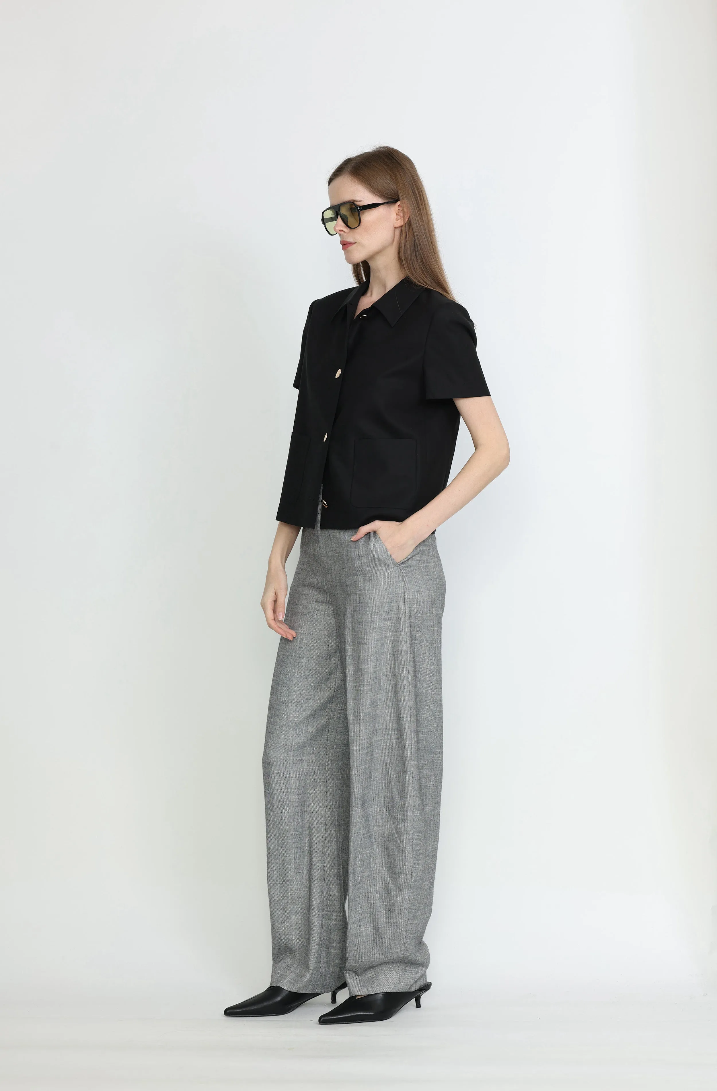 Hagfords Trousers - Barrel leg trousers  high-waisted in grey