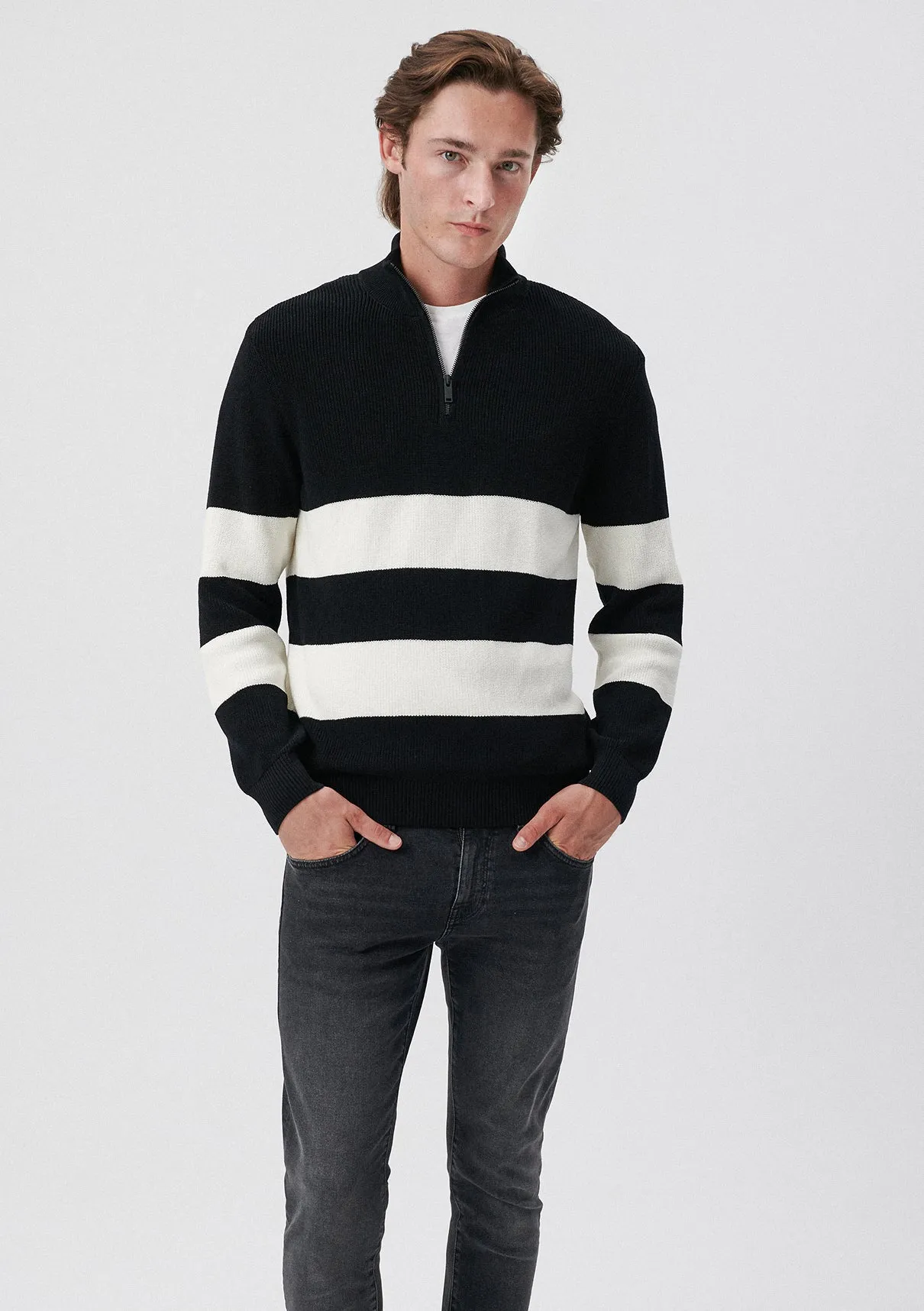 Half Zip Striped Sweater