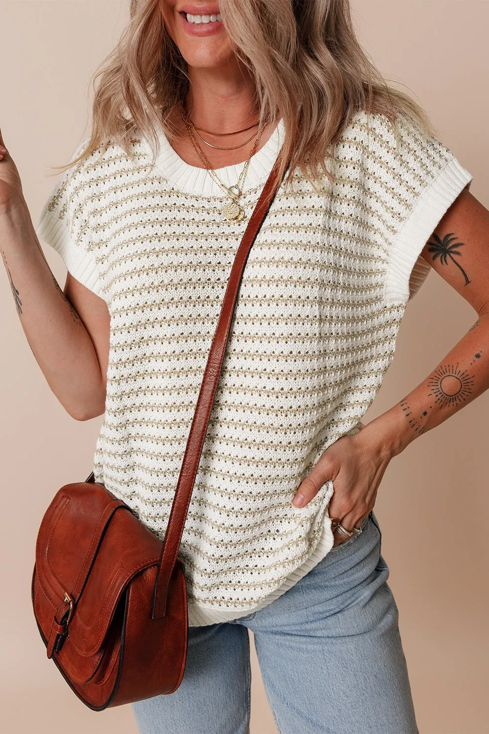 Hazel Blues® |  Round Neck Striped Sweater Vest