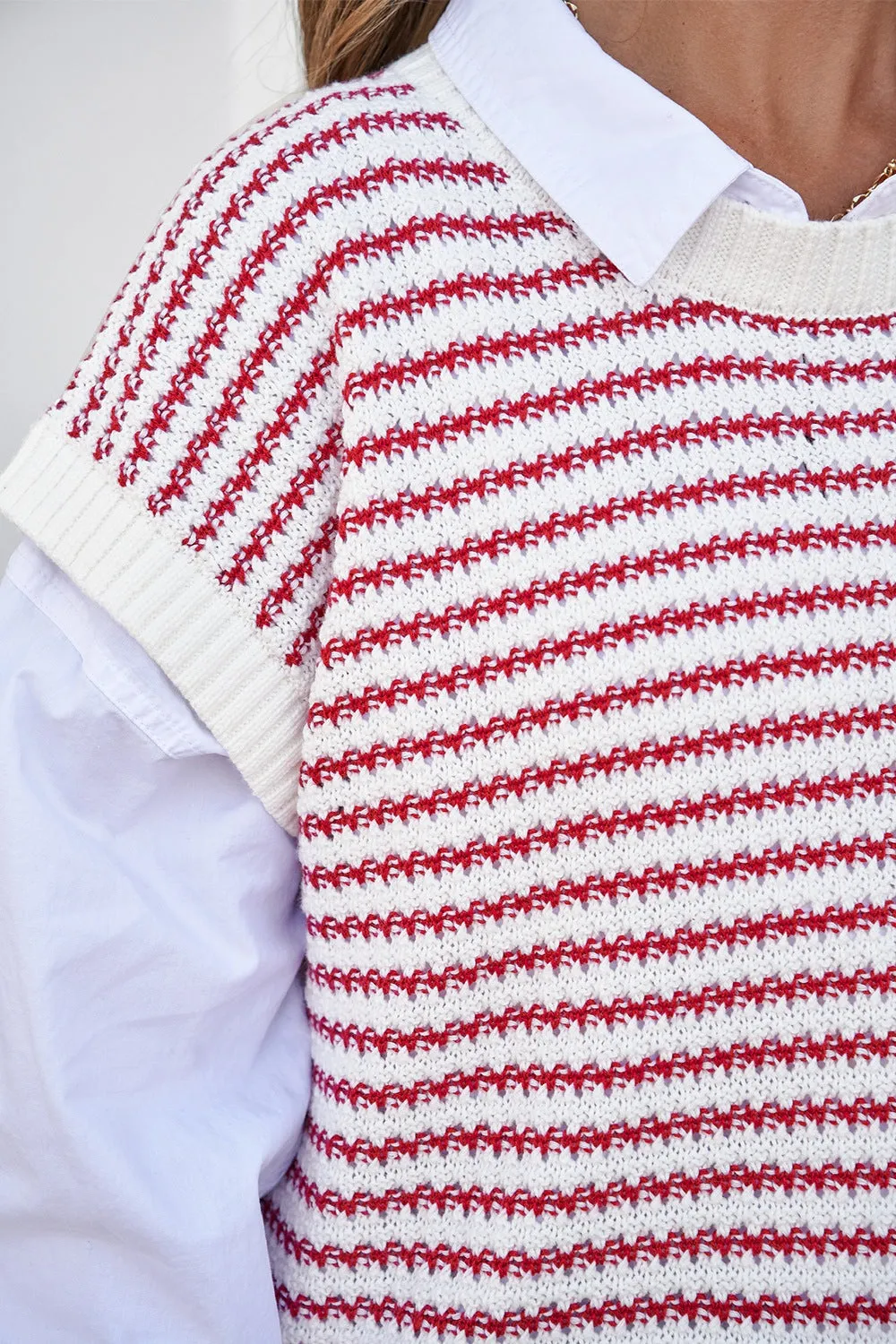 Hazel Blues® |  Round Neck Striped Sweater Vest
