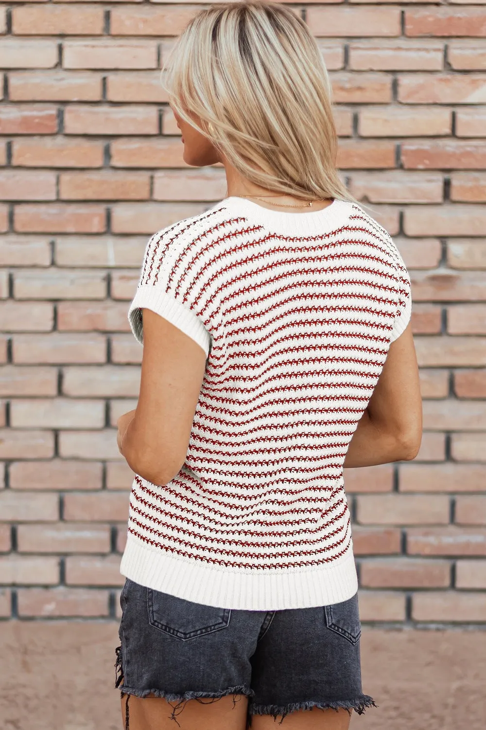 Hazel Blues® |  Round Neck Striped Sweater Vest