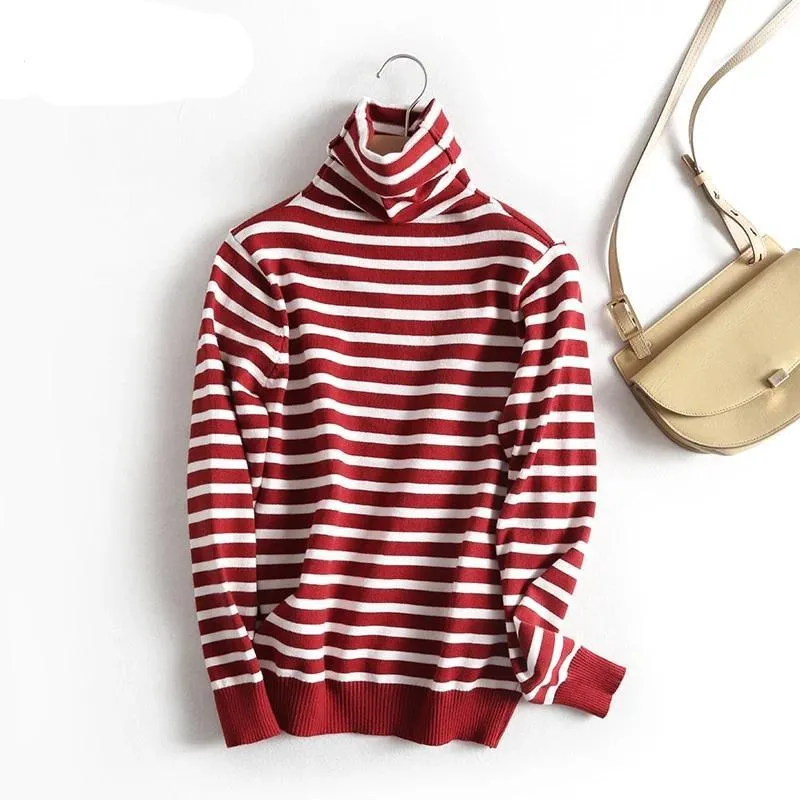 Horizontal Striped Pullovers Sweaters Turtleneck Sweater Tops