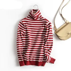 Horizontal Striped Pullovers Sweaters Turtleneck Sweater Tops