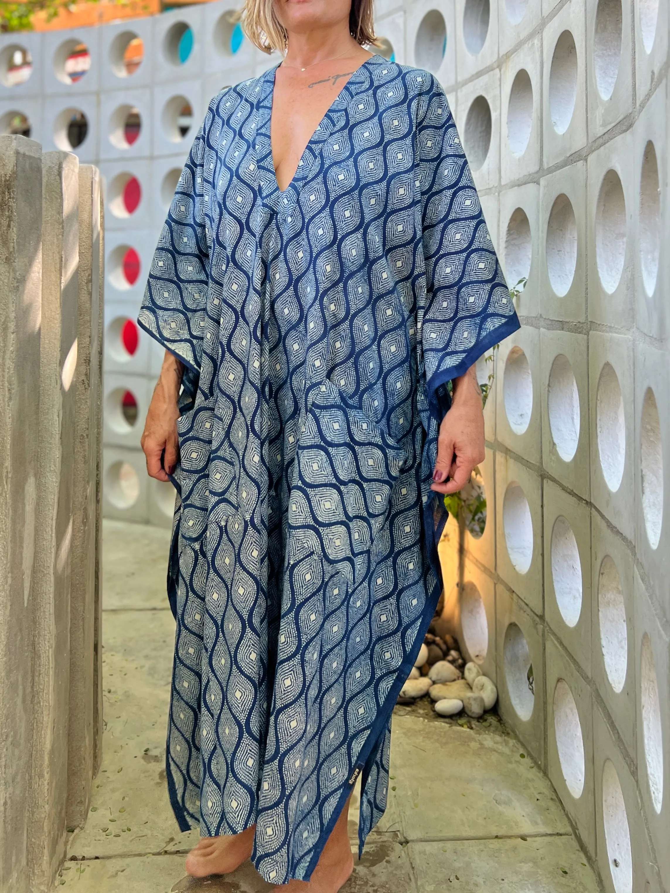 Indigo & Dots | Handblock Cotton Caftan