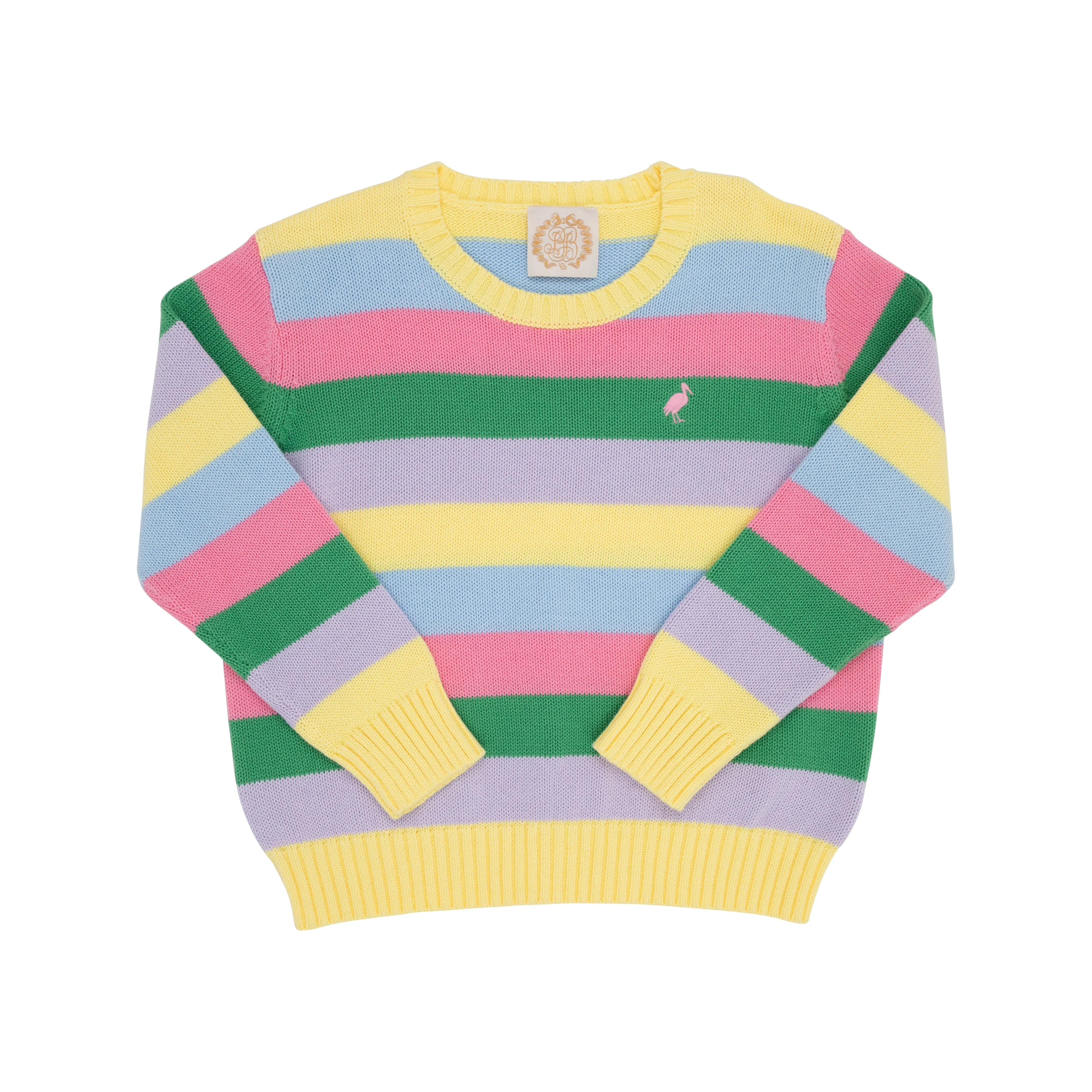 Isabelle's Sweater - Rachael Rainbow Stripe with Hamptons Hot Pink Stork
