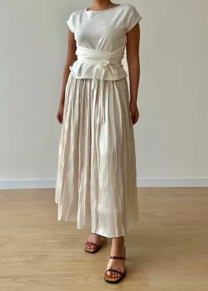 Ivory Pleated Satin Skirt