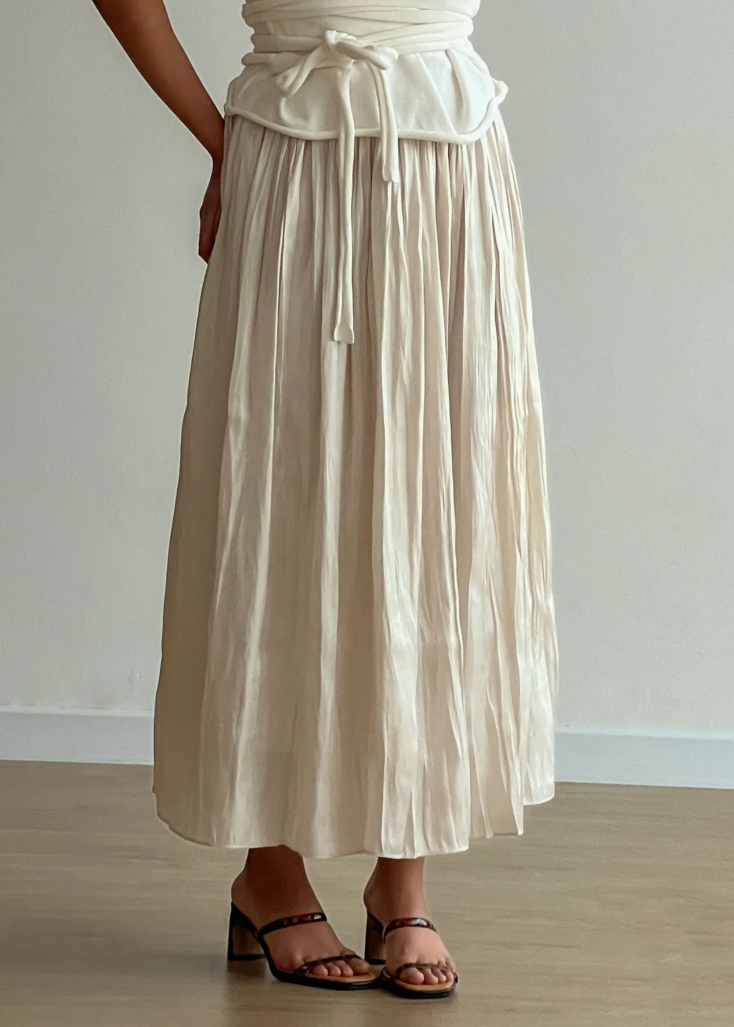 Ivory Pleated Satin Skirt