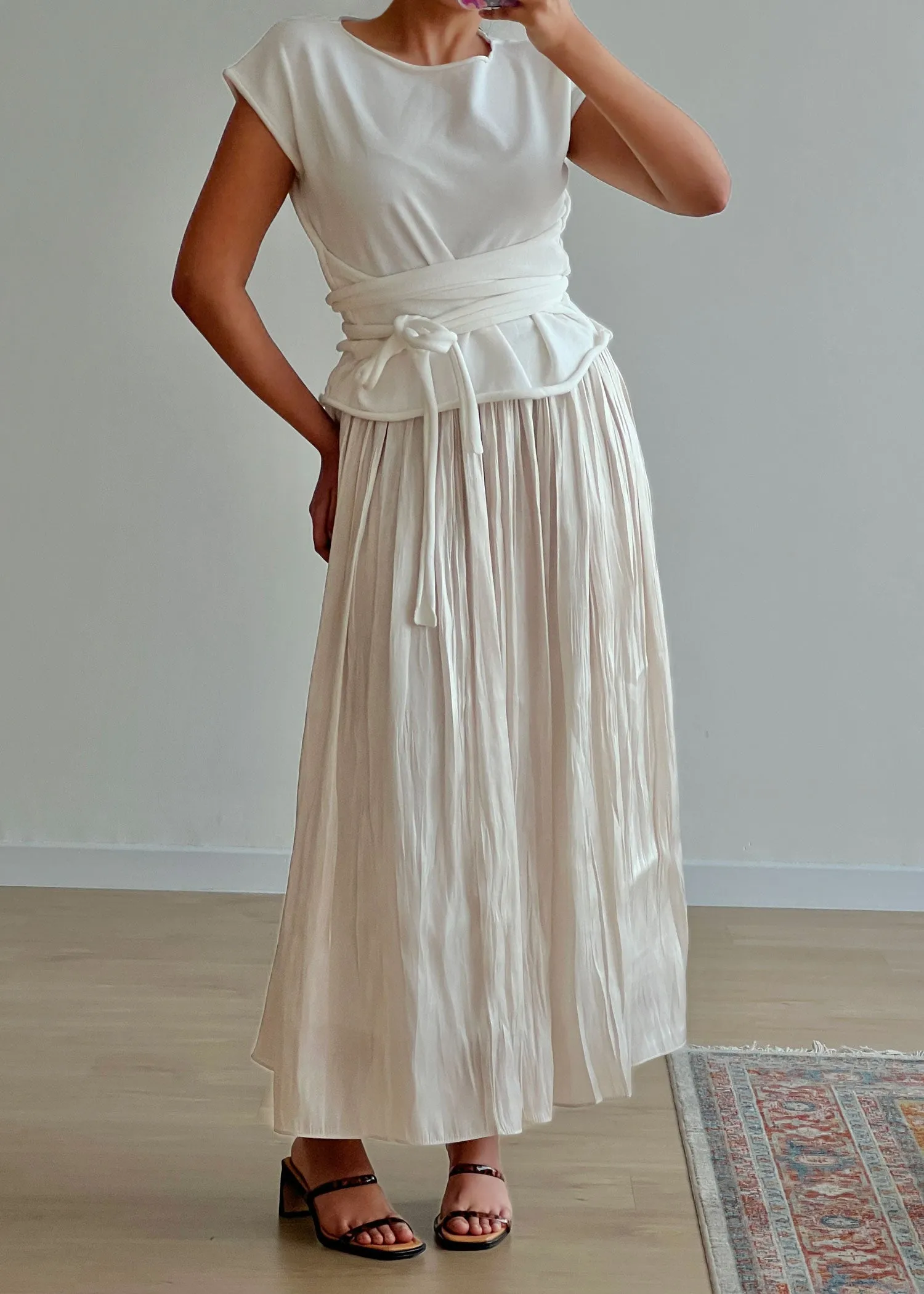 Ivory Pleated Satin Skirt