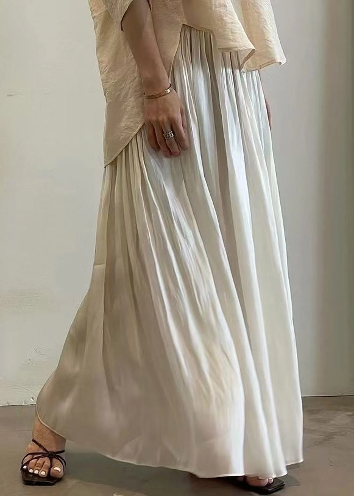 Ivory Pleated Satin Skirt