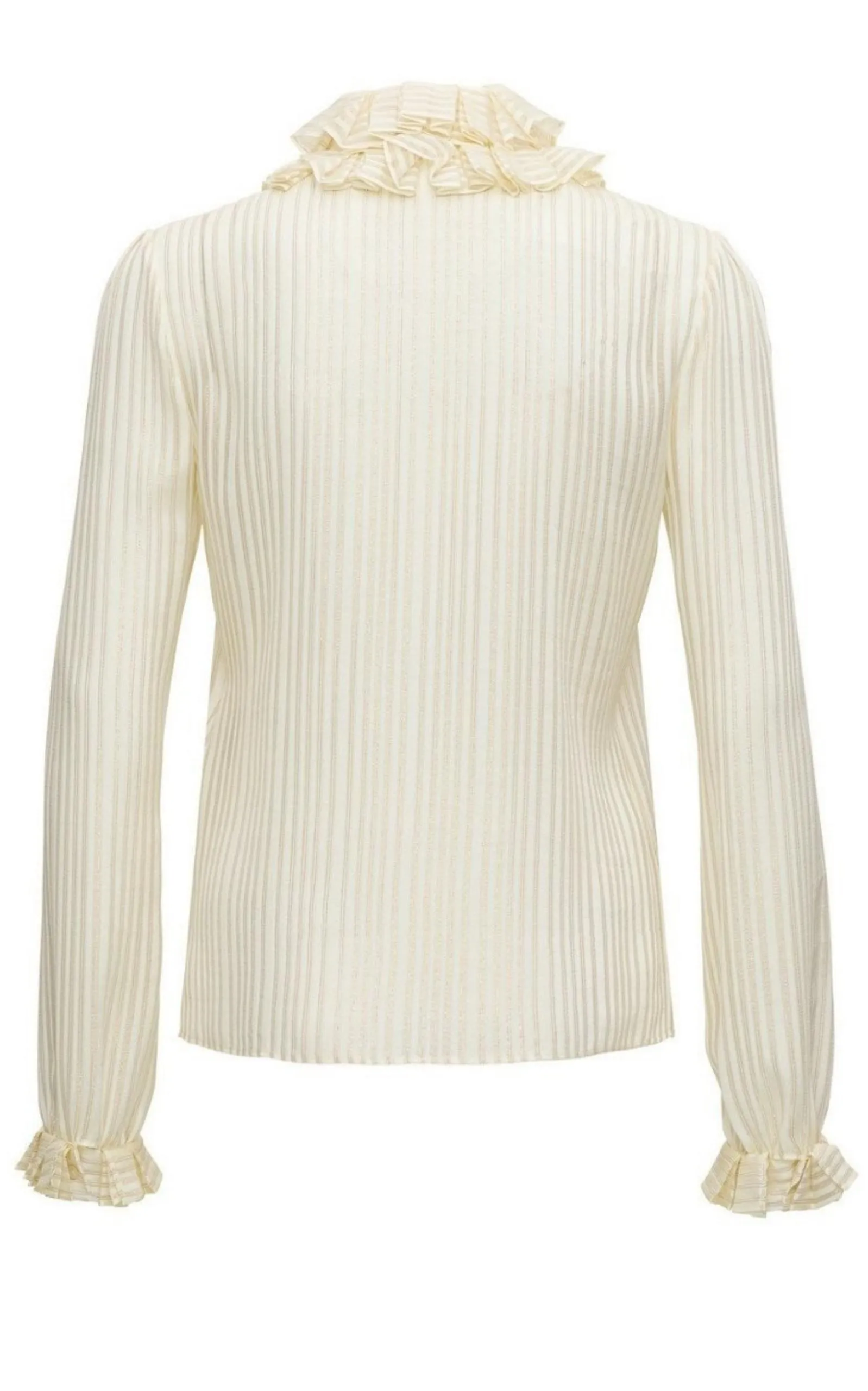 Ivory Ruffle-collar Striped Silk Shirt
