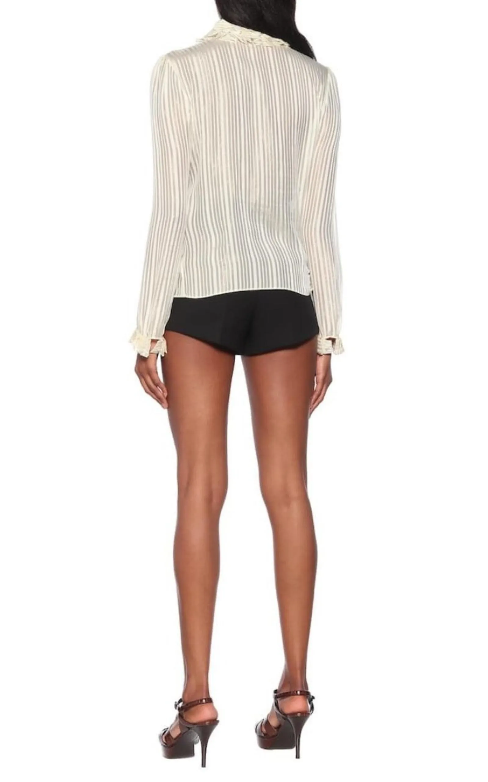 Ivory Ruffle-collar Striped Silk Shirt