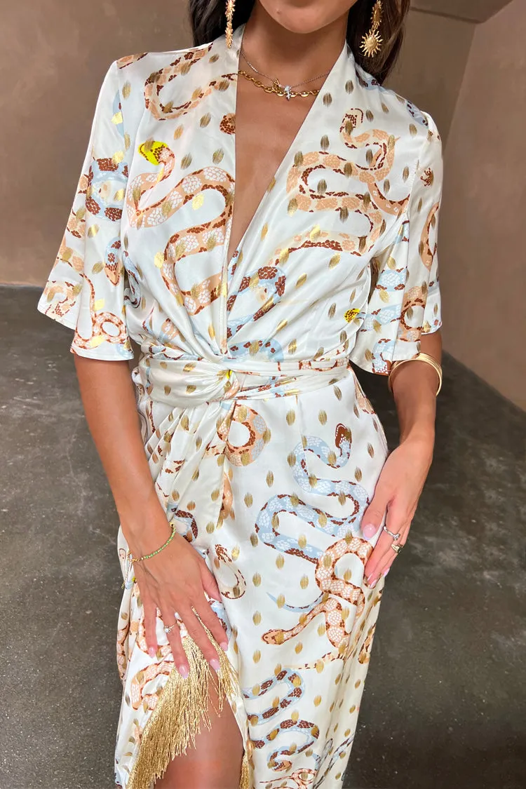 Ivory Snake Ceryes Dress with Gold foil