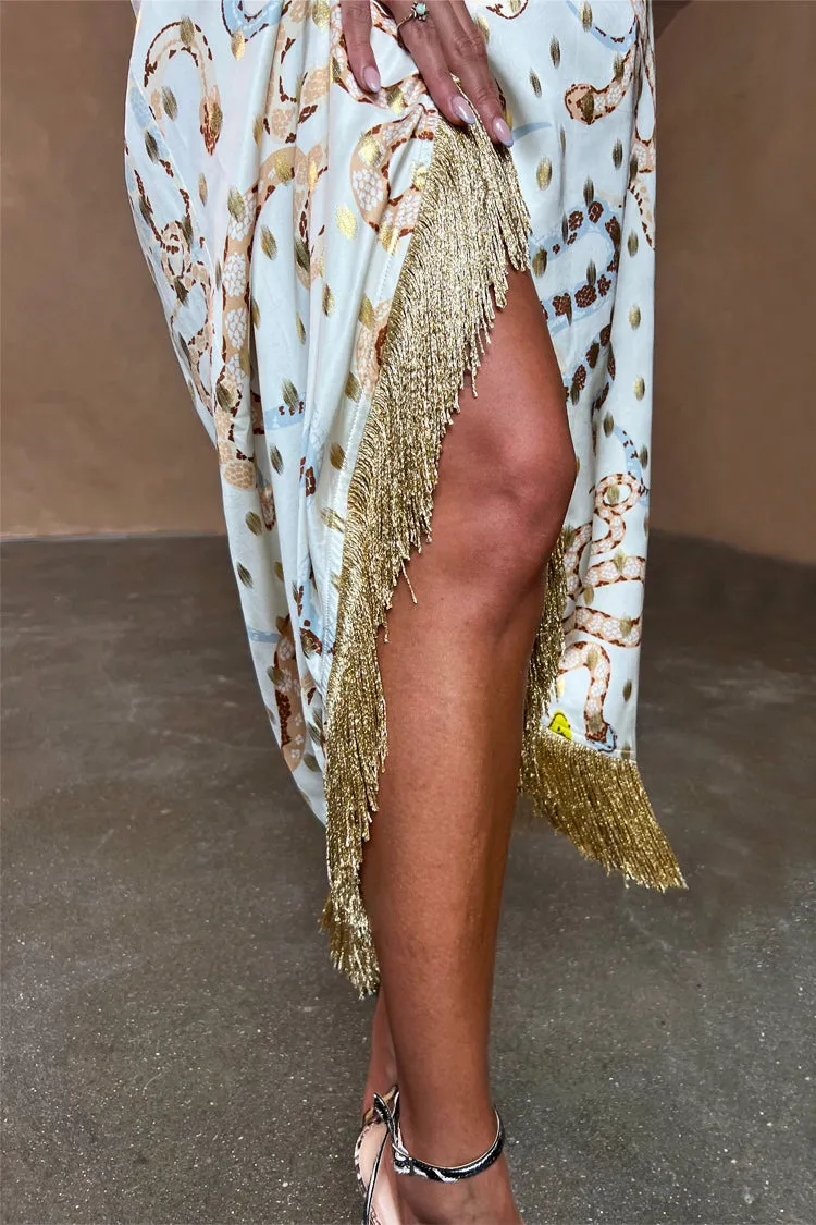 Ivory Snake Ceryes Dress with Gold foil