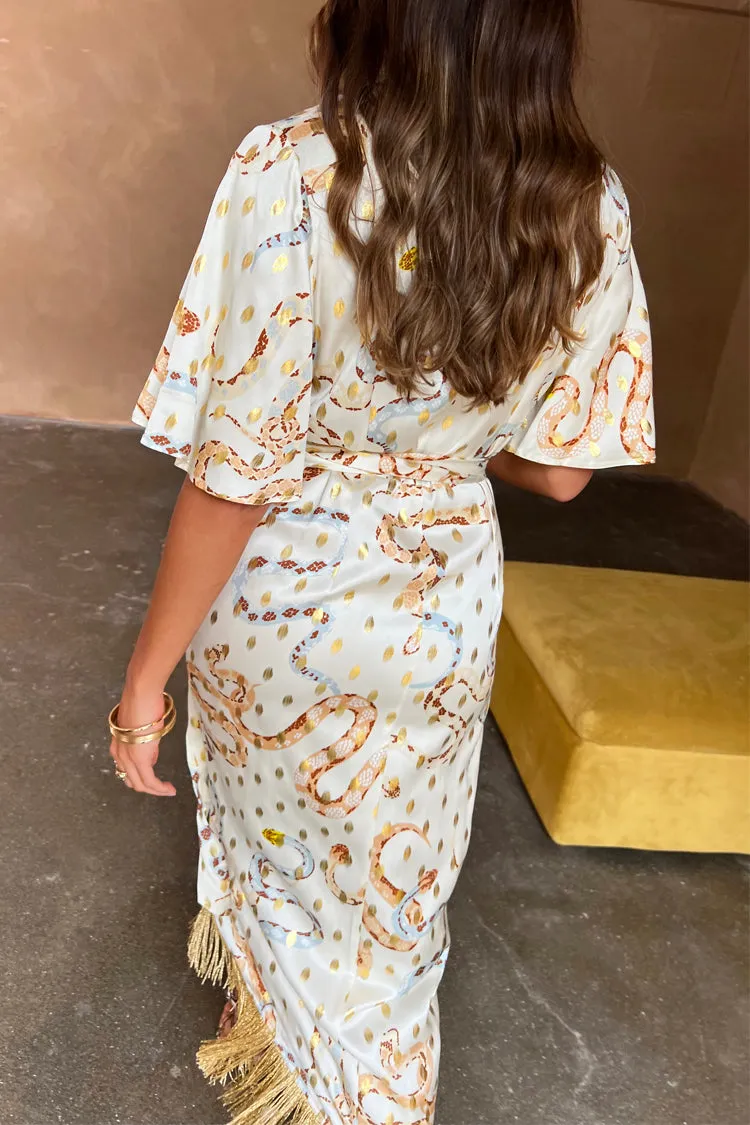 Ivory Snake Ceryes Dress with Gold foil