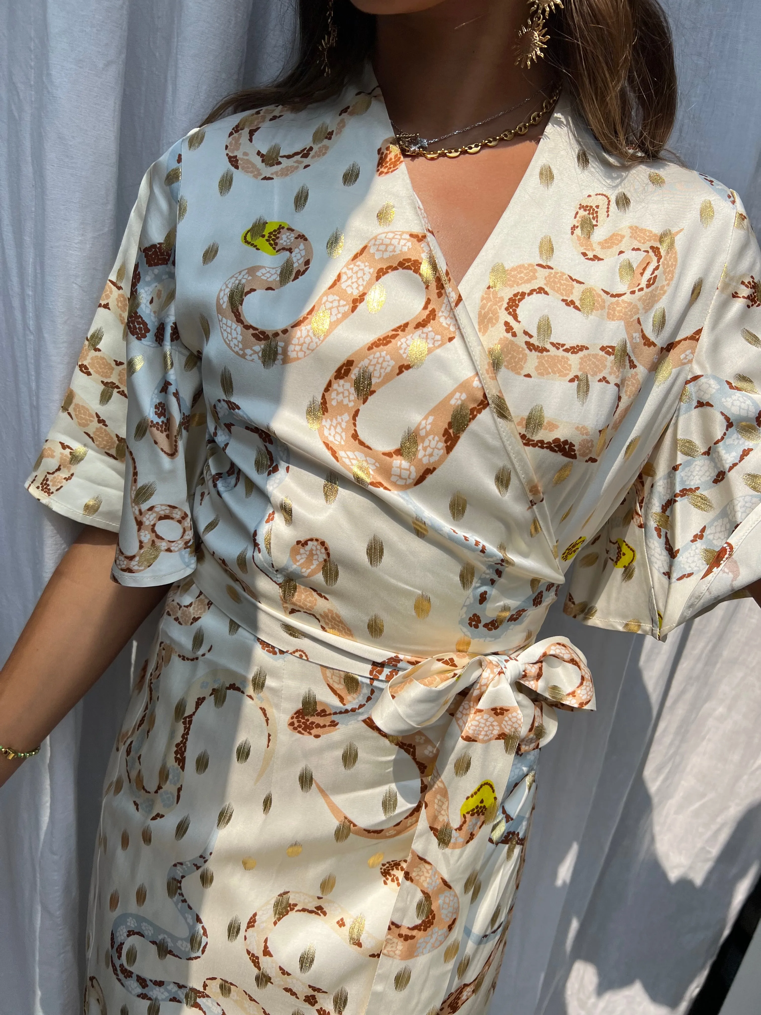 Ivory Snake Ceryes Dress with Gold foil