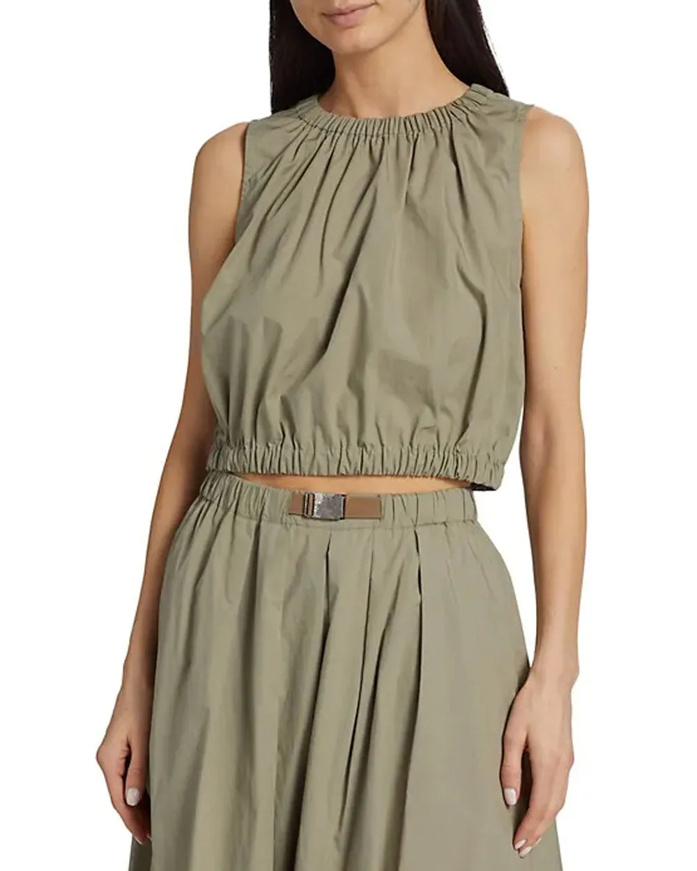 Khaki Elastic Cropped Tank
