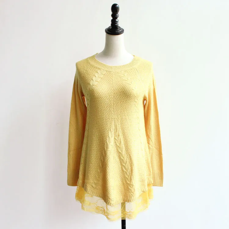 Lace Women Sweater Dress Oversized Long Sleeve Pink Knitted Sweater Casual Pullovers Ladies Clothing Tops Knitwear