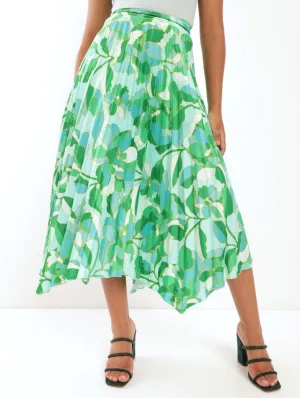 Ladies Asymmetric Printed Pleated Skirt