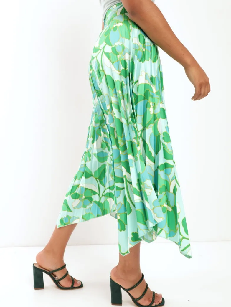 Ladies Asymmetric Printed Pleated Skirt