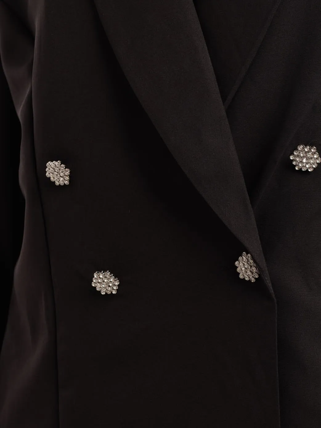 Ladies Diamante Double Breasted Blazer - Black
