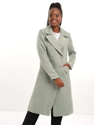 Ladies Double Breasted Coat - Sage