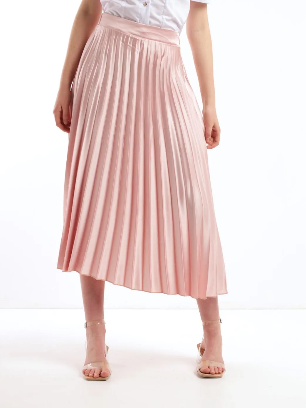 Ladies Pleated Midi Skirt - Blush