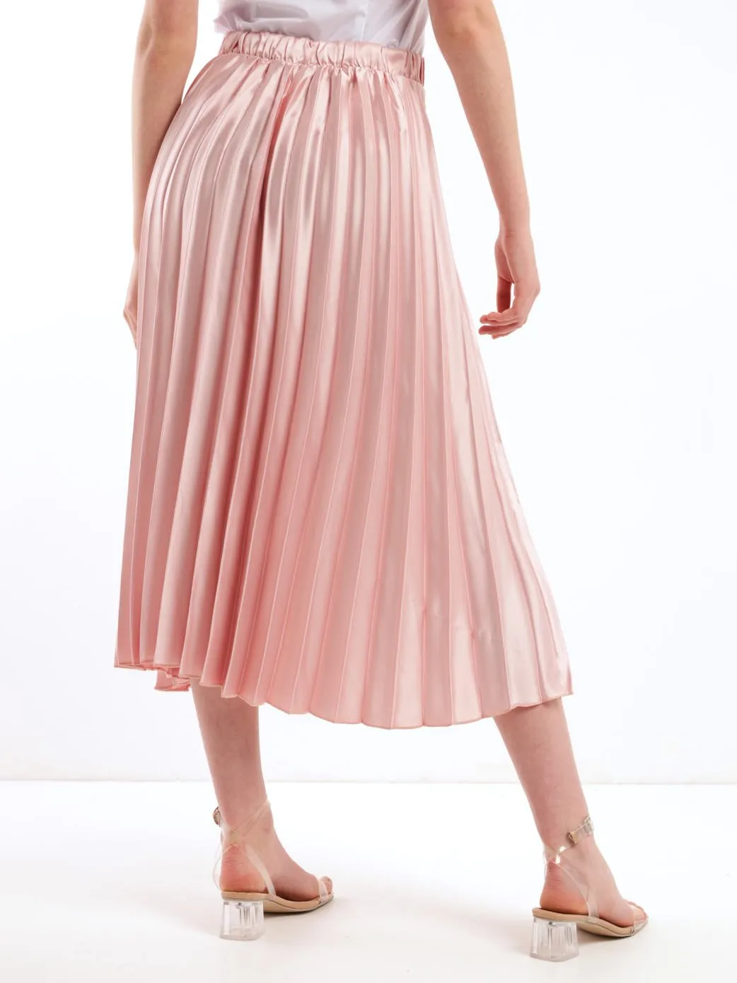 Ladies Pleated Midi Skirt - Blush