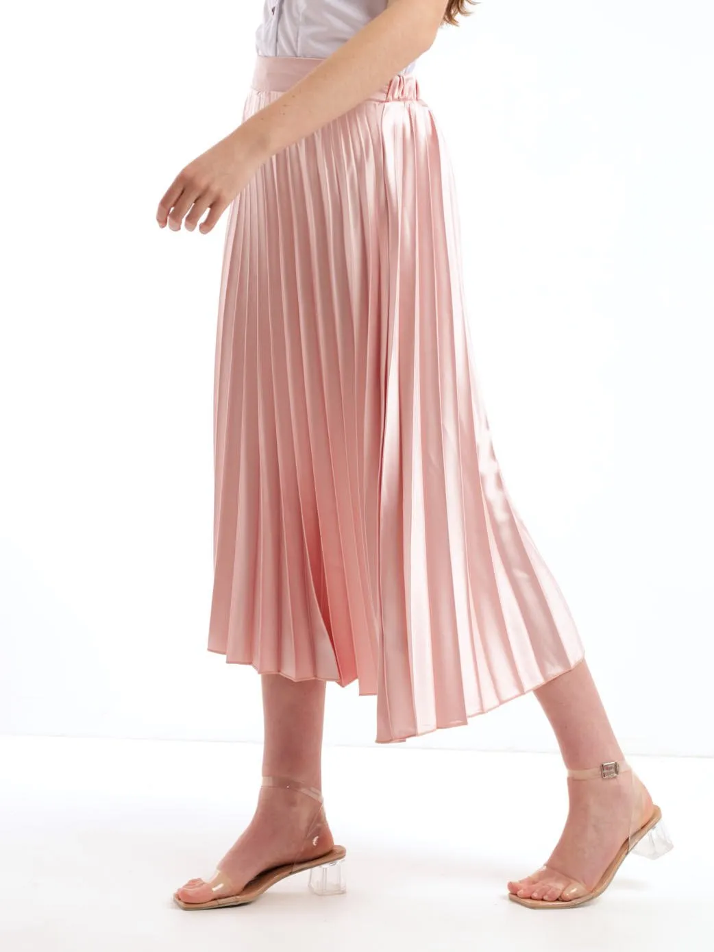 Ladies Pleated Midi Skirt - Blush