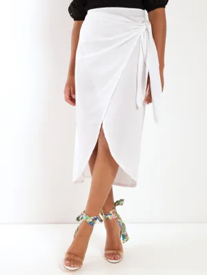 Ladies Side Wrap Linen Skirt - White