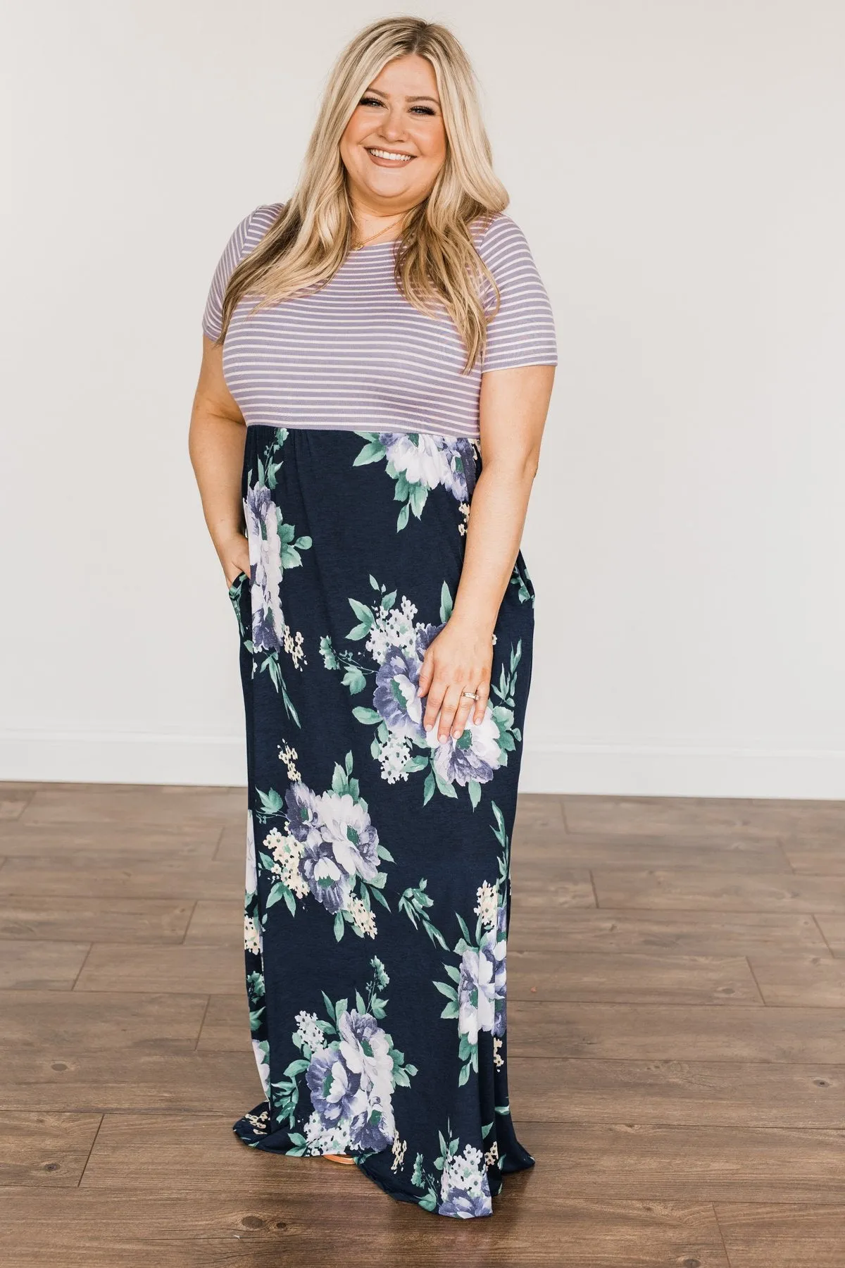 Lasting Memories Floral Maxi Dress- Navy & Lavender
