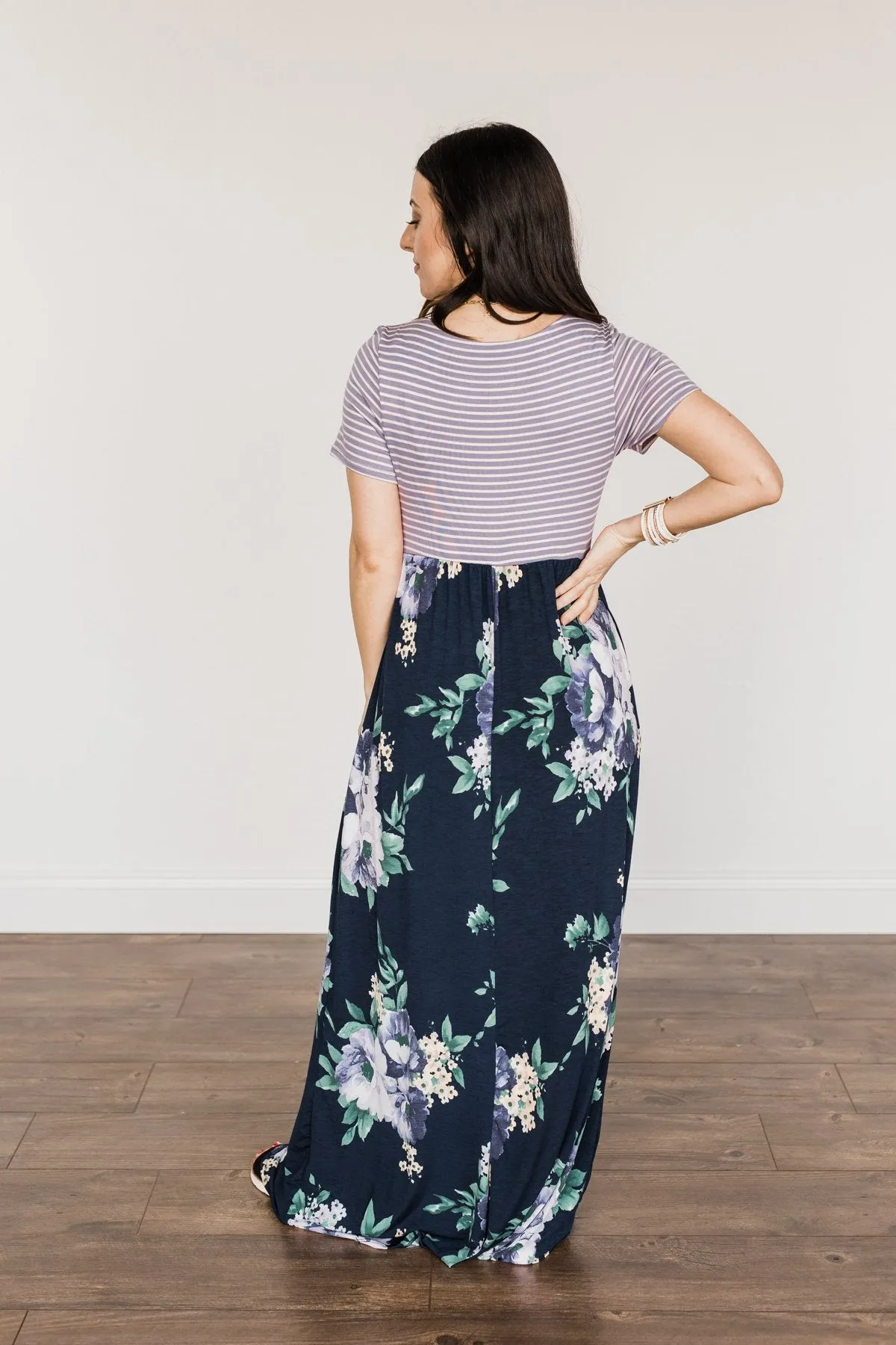 Lasting Memories Floral Maxi Dress- Navy & Lavender