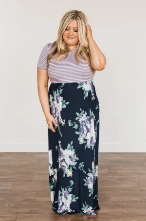 Lasting Memories Floral Maxi Dress- Navy & Lavender