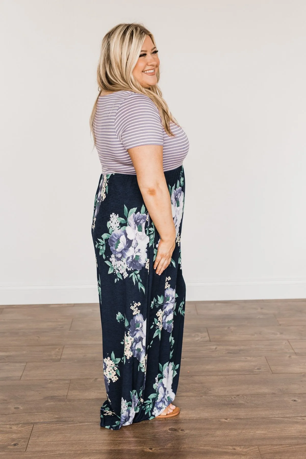 Lasting Memories Floral Maxi Dress- Navy & Lavender