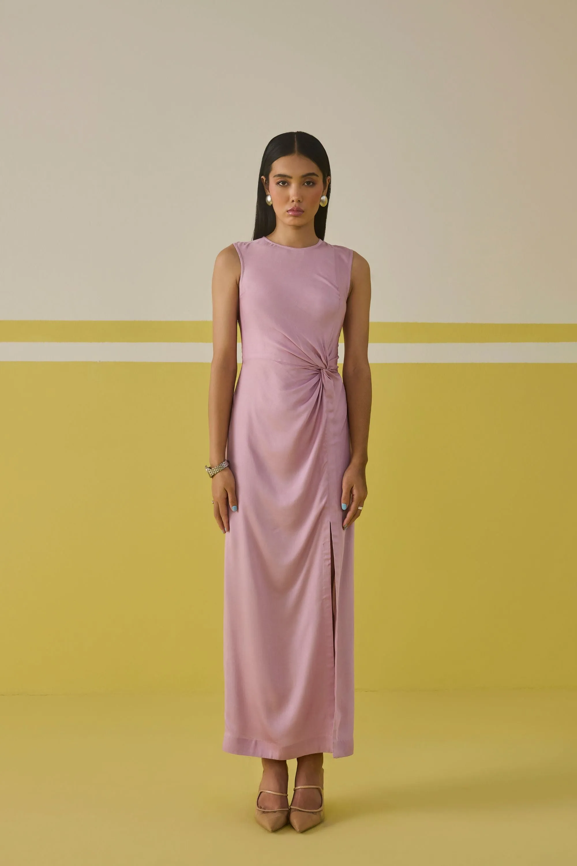 Lavender Blossom Tencel Knotted Dress