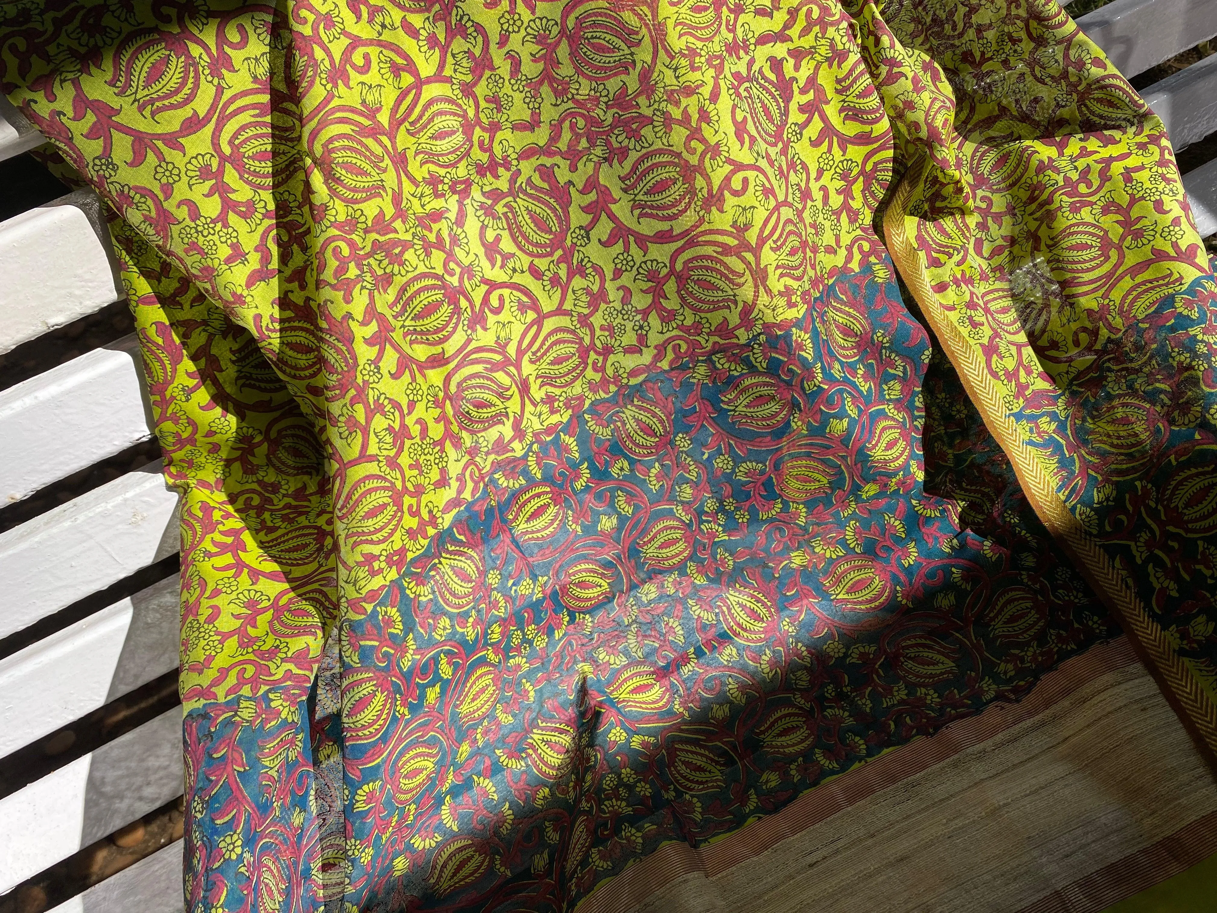 Leaf Green Block Printed Silk Cotton Dupatta Scarf