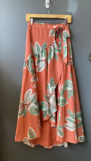 Leaf Print Wrap Maxi Skirt