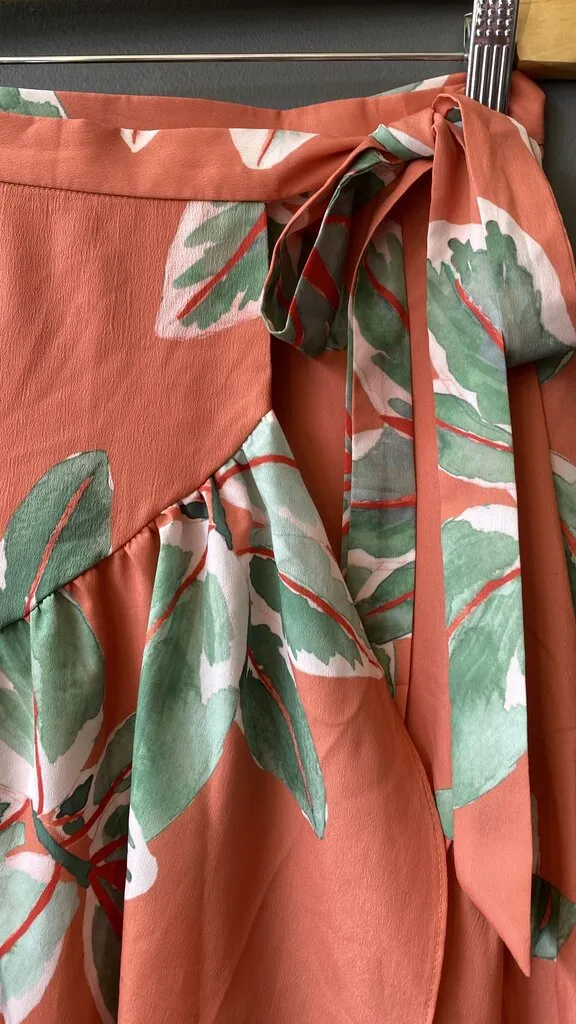 Leaf Print Wrap Maxi Skirt