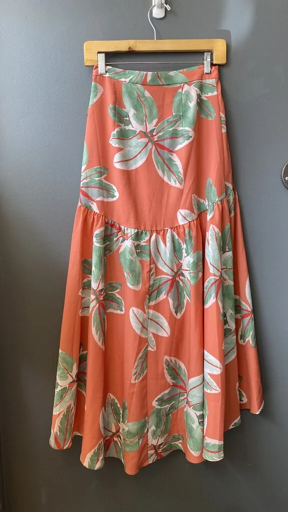 Leaf Print Wrap Maxi Skirt