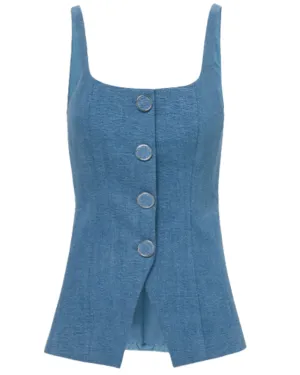 Liana Denim Top in Sea Glare