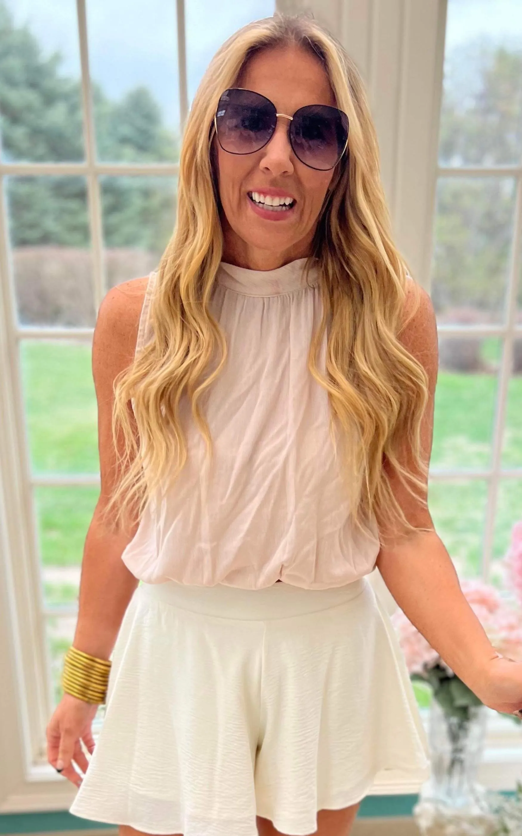 Light Beige Mock Neck Sleeveless Blouse | FINAL SALE