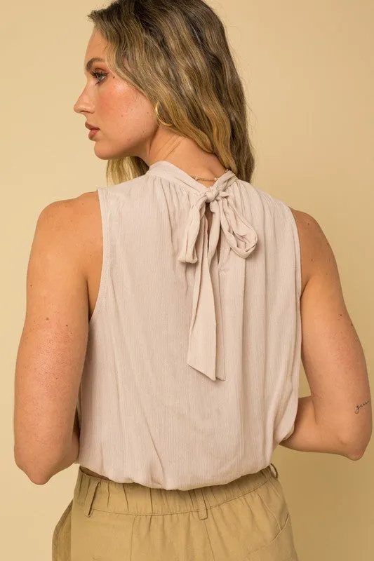 Light Beige Mock Neck Sleeveless Blouse | FINAL SALE