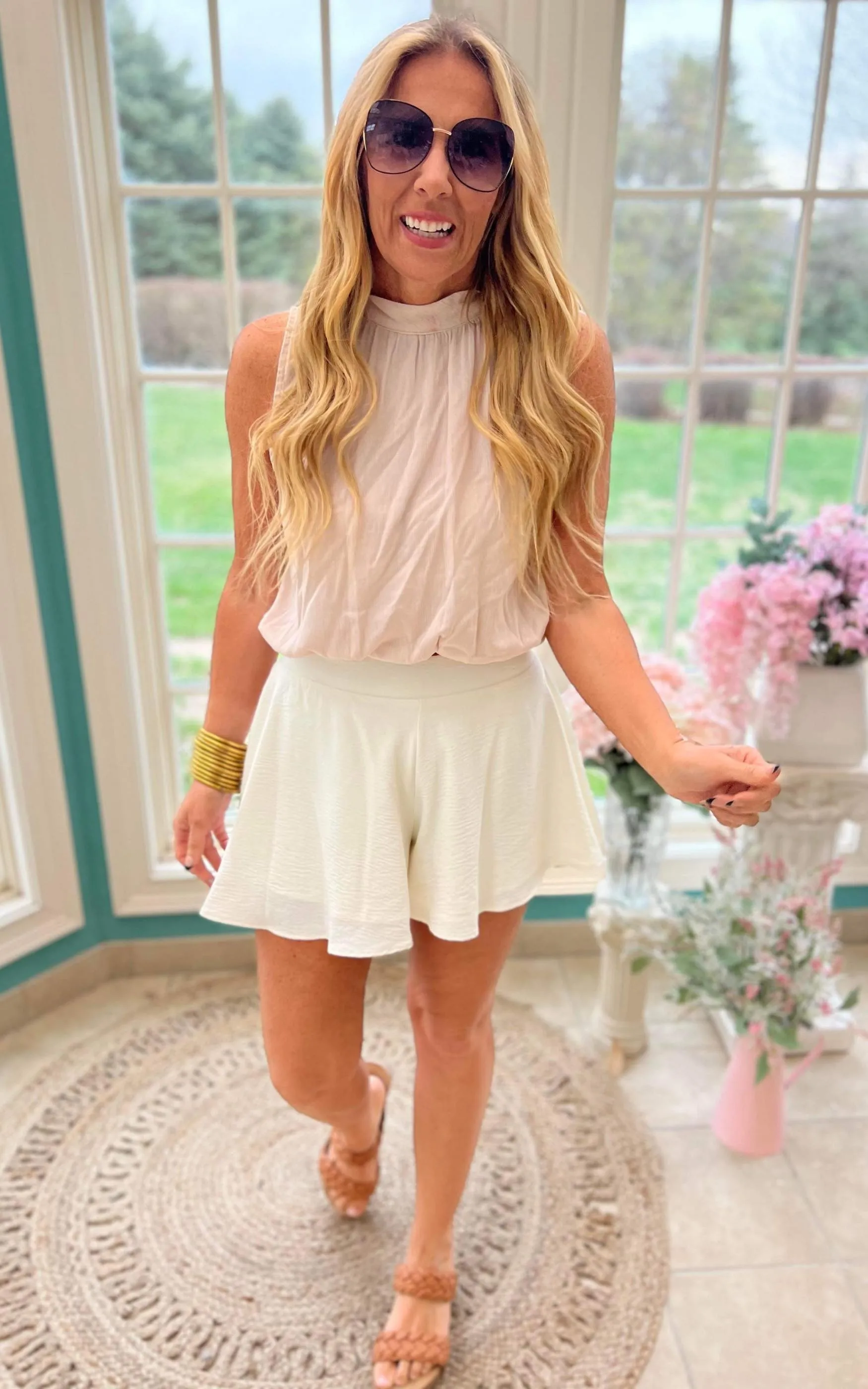 Light Beige Mock Neck Sleeveless Blouse | FINAL SALE