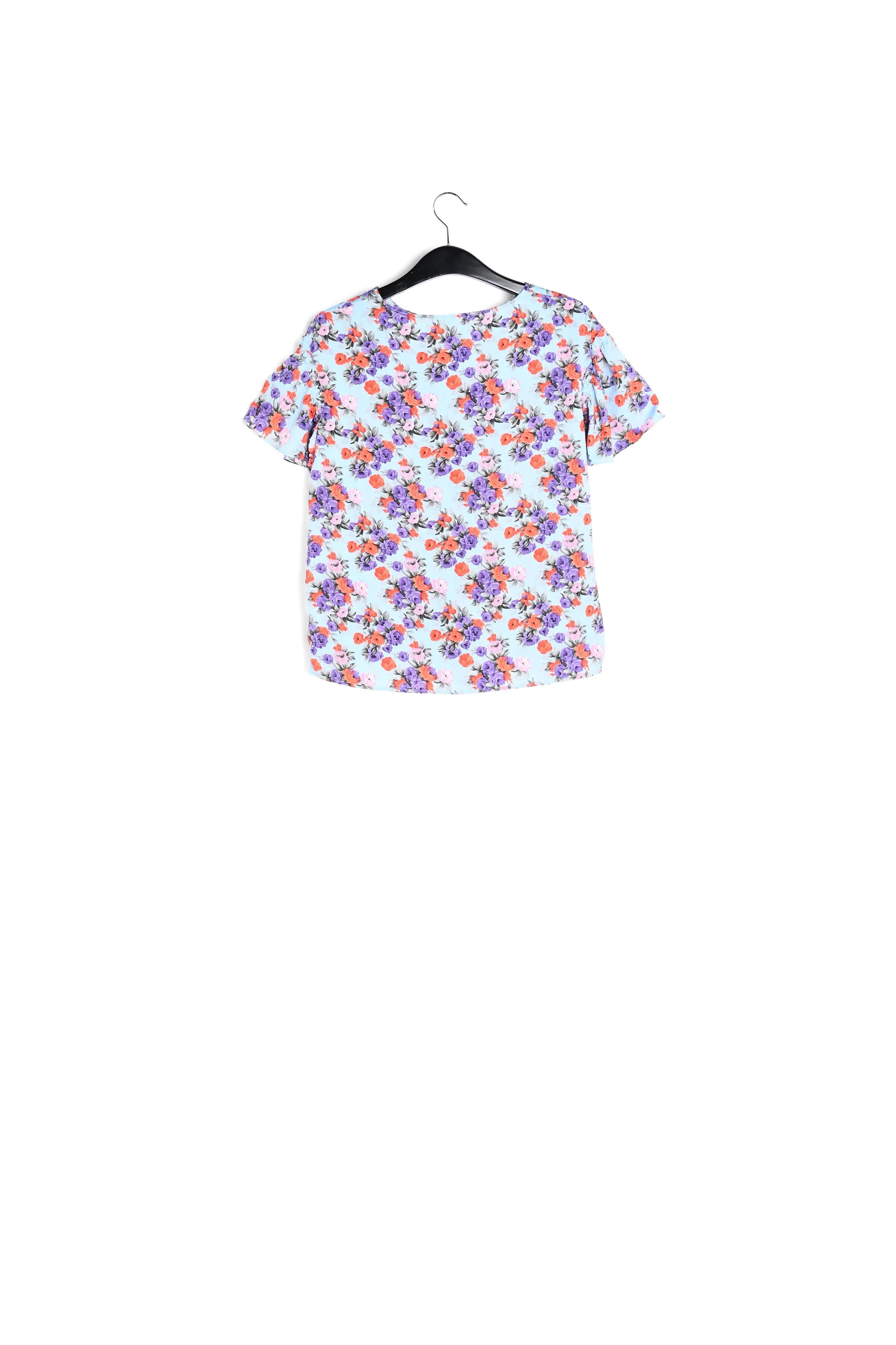 Light blue floral ruffle-sleeved top