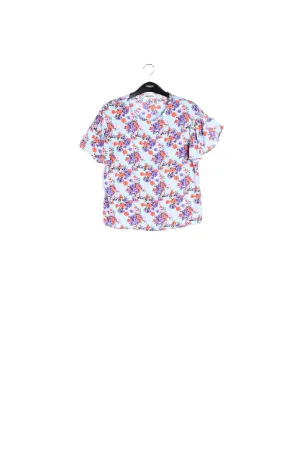 Light blue floral ruffle-sleeved top