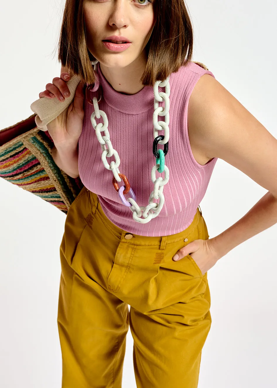 Lilac fitted ribbed-knit top