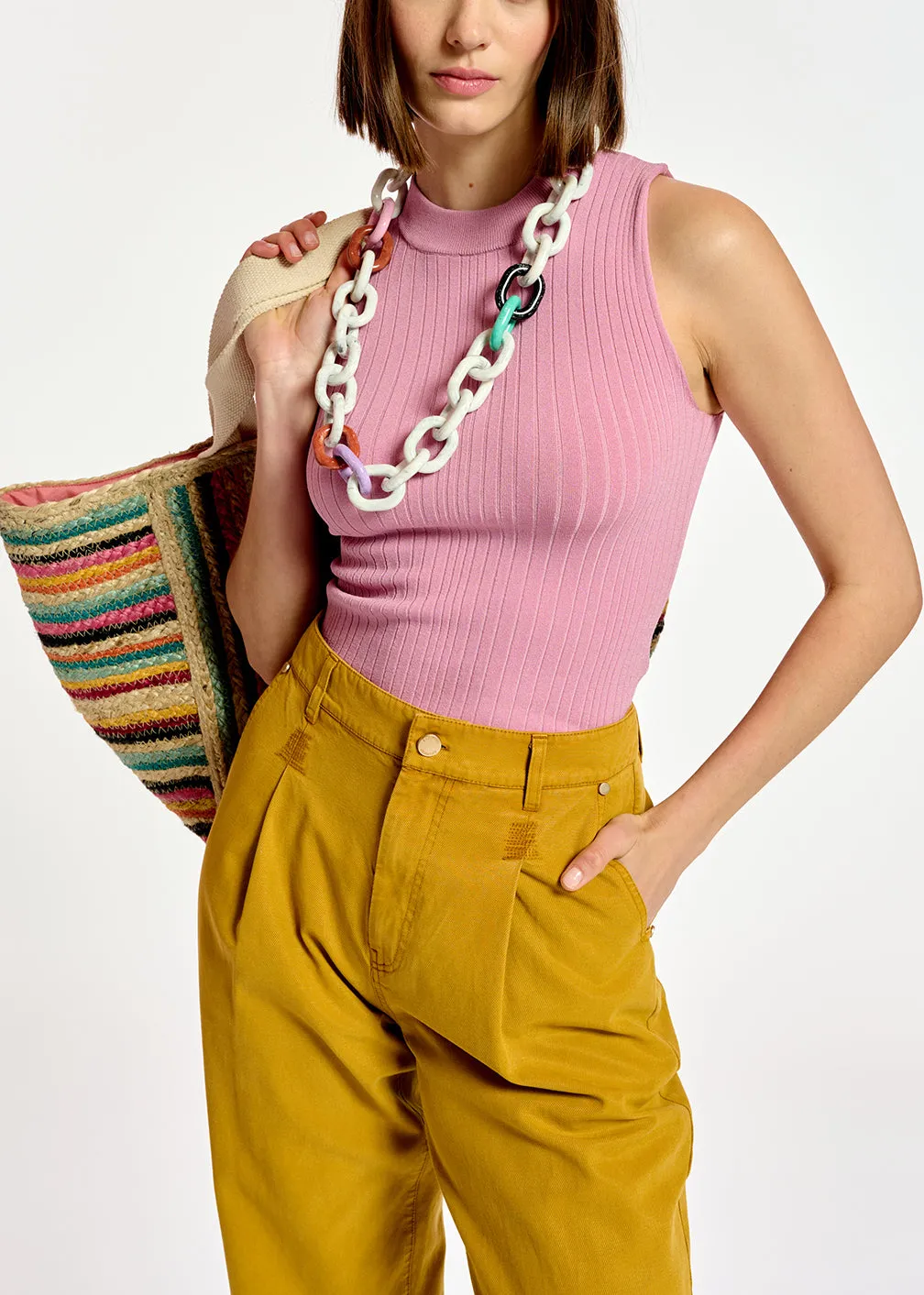 Lilac fitted ribbed-knit top
