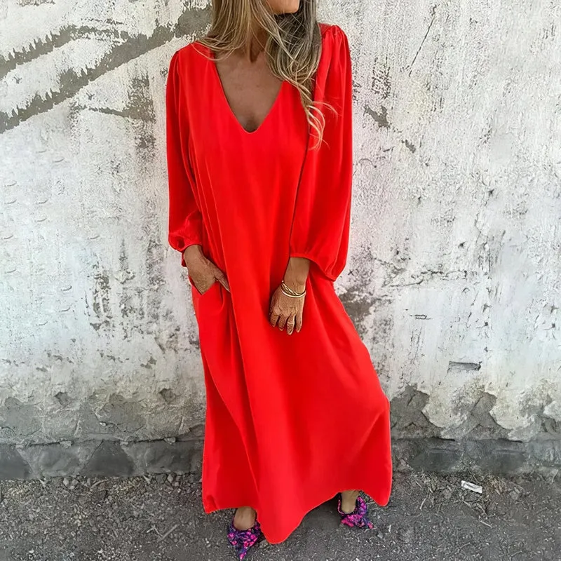LINDSEY - BOHEMIAN CHIC LONG DRESS WITH POCKETS