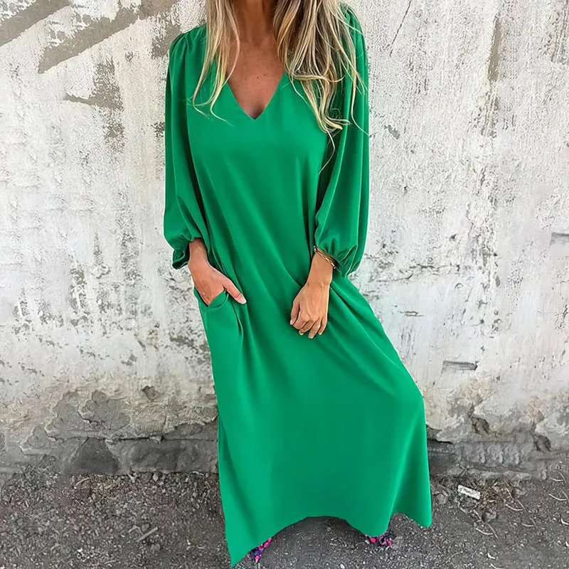 LINDSEY - BOHEMIAN CHIC LONG DRESS WITH POCKETS